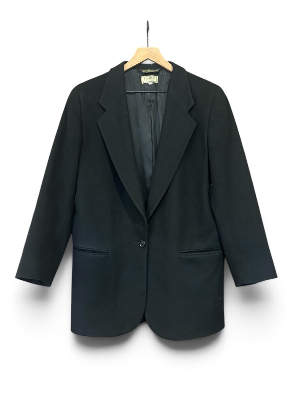 L.L. Bean Black Wool Cashmere One-Button Long Sleeve Lined Blazer Vintage Sz 10